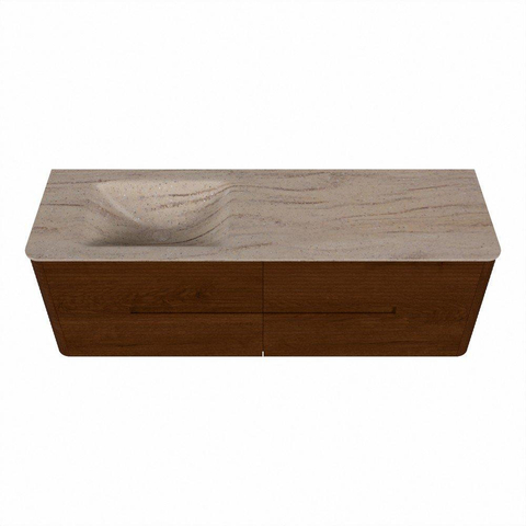 Mondiaz CIRO-DLUX Meuble de salle de bains - 150x45x50cm - Plan-vasque Solid surface Saba - 1 vasque à gauche - 1 trou de robinet - 4 tiroirs - Ruby SW1531921