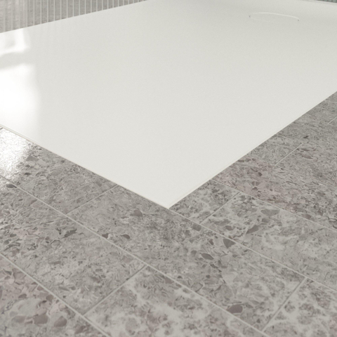 Villeroy & Boch Ecora douchebak - 150x100x3.5cm - afvoer korte zijde - stone white (wit) SW1558958