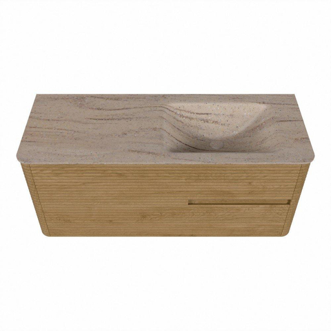 Mondiaz CIRO-DLUX Badkamermeubelset - 120x45x50cm - Solid surface wastafel Saba - 1 wasbak Rechts - 1 kraangat - 2 lades - Oak SW1531183