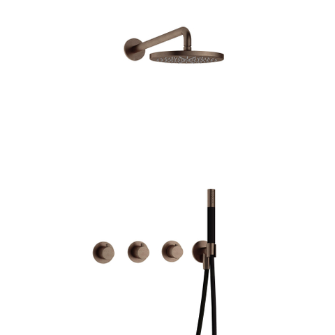 Hotbath Cobber IBS70 Regendoucheset - inbouw - 38.5cm wandarm - 20cm ronde hoofddouche - staafhanddouche - messing verouderd koper (goud) SW677590