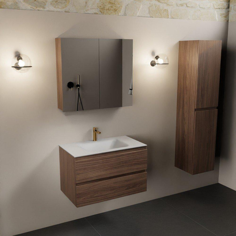 Mondiaz AIVY Ensemble de meuble - 80x45x50cm - 1 trou de robinet - 1 vasque Urban Solid surface - Centre - 2 tiroirs - avec armoire de toilette - Melamine Mocha SW892143