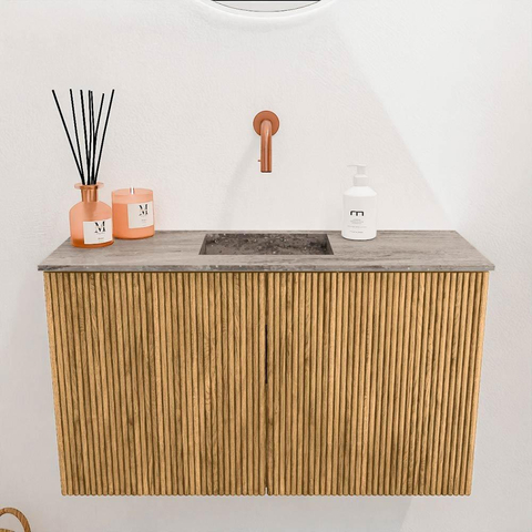Mondiaz JOYA-DLUX 70cm toiletmeubel - kleur Oak - Wastafel FAYE positie Midden Zonder kraangat kleur Oza. SW1424089