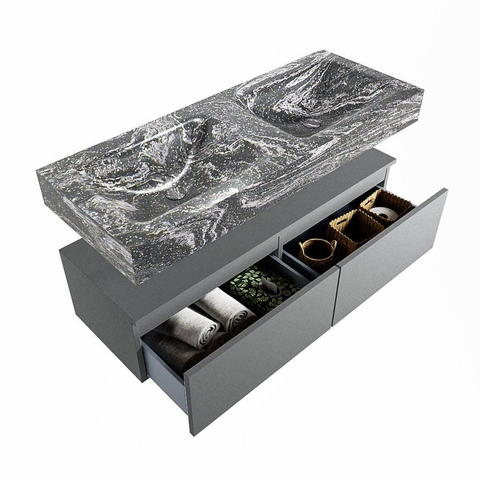 MONDIAZ ALAN - DLUX Badkamermeubelset - 120cm - onderkast - Plata - 2 lades - vrijhangende wastafel - 2 wasbakken - 2 kraangaten - Lava SW808549