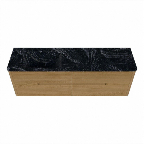 Mondiaz CIRO-DLUX Meuble de salle de bains - 160x45x50cm - Plan vasque solid surface Lava - 1 lavabo à gauche - 1 trou de robinet - 4 tiroirs - Chêne SW1530963