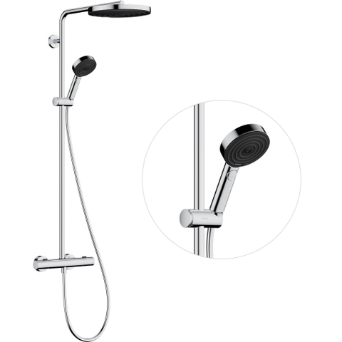 Hansgrohe Pulsify S Puro Regendoucheset - 1jet - thermostatisch - ronde handdouche - doucheslang - thermostaat - chroom (wit) SW1151845