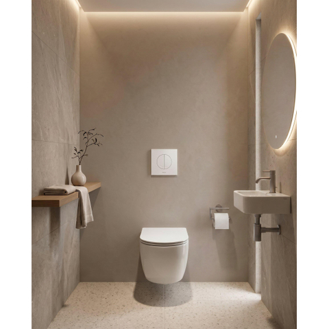 QeramiQ Dely Swirl Pack WC - 36.5x53cm - réservoir encastré Wisa XS - abattant mince - plaque de commande blanche - boutons ronds - blanc brillant SW1126081