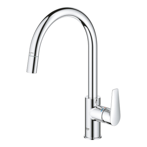 Grohe Start Edge Robinet de cuisine - 1 trou - bec haut orientable extensible - saillie 21,5 cm - levier fermé - chromé SW924867