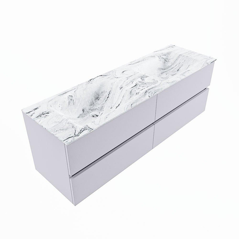 MONDIAZ VICA-DLUX Ensemble meuble de salle de bains - 150cm - meuble bas Cale - 4 tiroirs - lavabo encastré Cloud double - 2 trous de robinet - version haute 60cm - Glace SW1088352