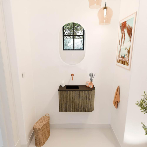 Mondiaz JOYA 61.6cm toiletmeubel - ronding rechts kleur Dusk - Wastafel FAYE positie Links Zonder kraangat kleur Urban. SW1421681
