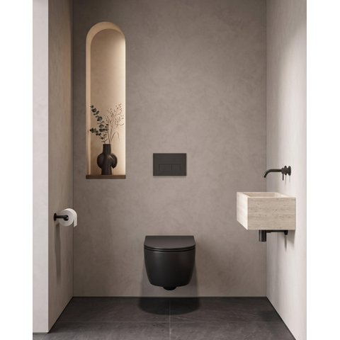 QeramiQ Dely Swirl Pack WC suspendu - 36.3x51.7cm - bâti-support Geberit UP320 - abattant 35 mm - plaque de commande anthracite mat - boutons rectangulaires - noir mat SW1164266