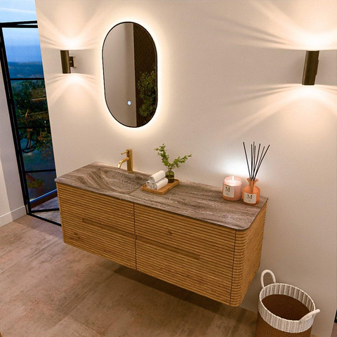 Mondiaz CIRO-DLUX Badkamermeubelset - 140x45x50cm - Solid surface wastafel Oza - 1 wasbak Links - 1 kraangat - 4 lades - Oak SW1531117