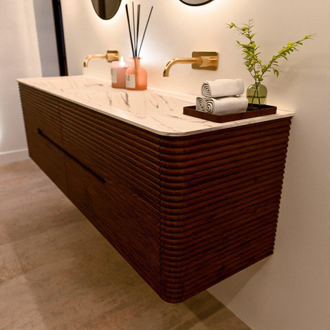 Mondiaz CIRO-DLUX Badkamermeubelset - 170x45x50cm - Solid surface wastafel Nata - 2 wasbak Dubbel - zonder kraangaten - 4 lades - Ruby SW1532086