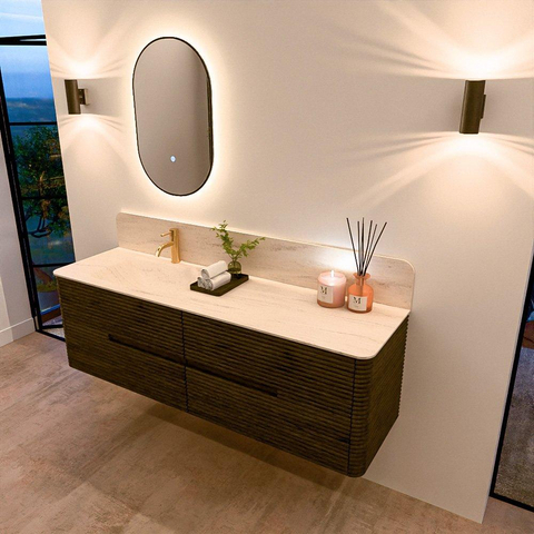 Mondiaz CIRO-DLUX Ensemble de meubles de salle de bains - 160x45x50cm - Plan vasque Solid surface Meli - 1 lavabo à gauche - 1 trou de robinet - 4 tiroirs - Shadow SW1532530