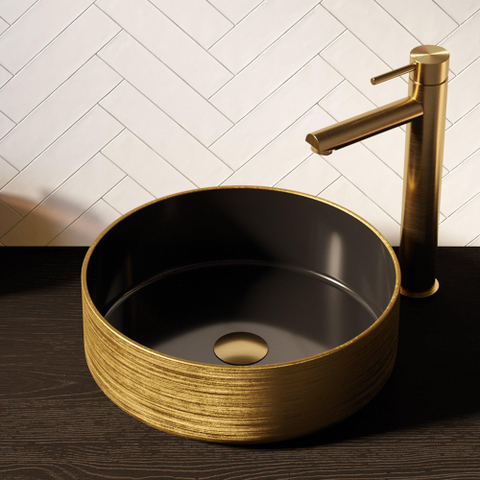 BRAUER Circle vasque à poser - 36x36cm - ronde - céramique - noir mat et or SW721035
