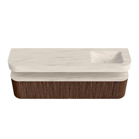 MONDIAZ THOR-DLUX Meuble de salle de bains - 190cm - arrondi gauche + droite - couleur Walnut - 2 tiroirs et 2 portes - Vasque suspendue CLOUD Droite sans trou de robinet - couleur Meli SW1466633