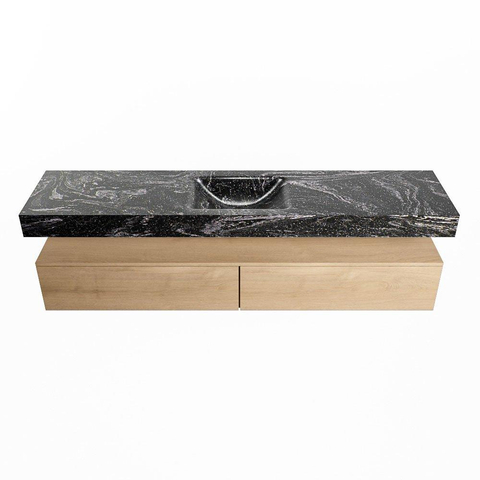 Mondiaz ALAN-DLUX Ensemble de meuble - 200cm - meuble Washed Oak mat - 2 tiroirs - Lavabo Cloud Lava suspendu - vasque Centre - 1 trou de robinet SW808781