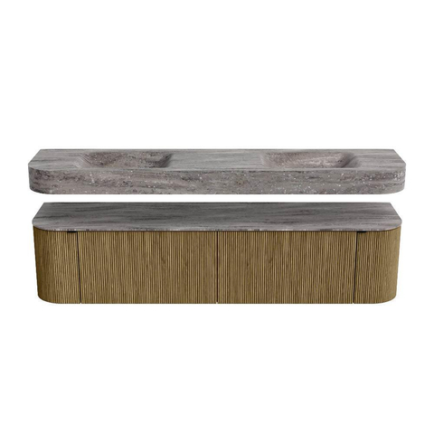 MONDIAZ THOR-DLUX Meuble de salle de bains - 190cm - arrondi gauche + droite - couleur Dusk - 2 tiroirs et 2 portes - Vasque suspendue CLOUD Double sans trou de robinet - couleur Oza SW1466815