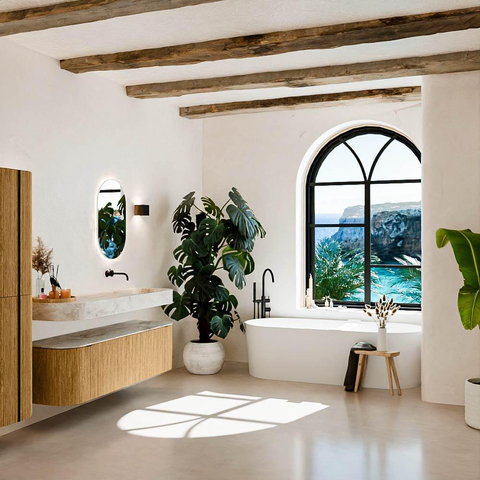 MONDIAZ THOR-DLUX 160cm badmeubel ronding links + rechts kleur Oak met 1 lade en 2 deuren. Vrijhangende wastafel CLOUD Rechts zonder kraangat kleur Frappe. SW1464941