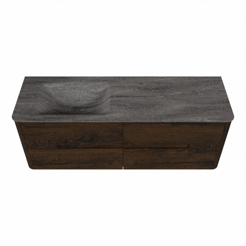 Mondiaz CIRO-DLUX Meuble de salle de bains - 140x45x50cm - Plan vasque Solid surface Oza - 1 vasque à gauche - sans trous de robinet - 4 tiroirs - Noyer SW1530688