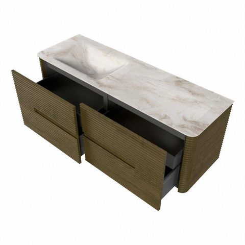 Mondiaz CIRO-DLUX Badkamermeubelset - 140x45x50cm - Solid surface wastafel Frappe - 1 wasbak Links - 1 kraangat - 4 lades - Dusk SW1532871