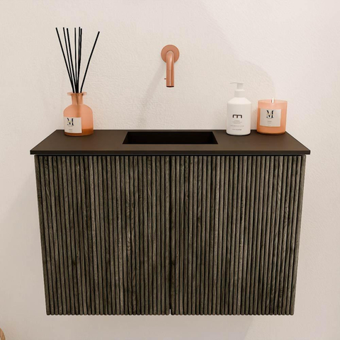 Mondiaz JOYA 60cm meuble de salle de bains - couleur Shadow - Vasque FAYE position Milieu Sans trou de robinet couleur Urban. SW1421466