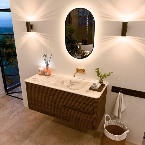 Mondiaz CIRO-DLUX Ensemble de meubles de salle de bains - 120x45x50cm - lavabo en solid surface Frappe - 1 vasque à droite - sans trous de robinet - 2 tiroirs - Dusk SW1532823