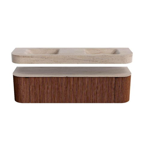 MONDIAZ THOR-DLUX 170cm meuble de salle de bains arrondi gauche + droite couleur Ruby avec 1 tiroir et 2 portes. Vasque suspendue CLOUD Double sans trou de robinet couleur Saba. SW1465748
