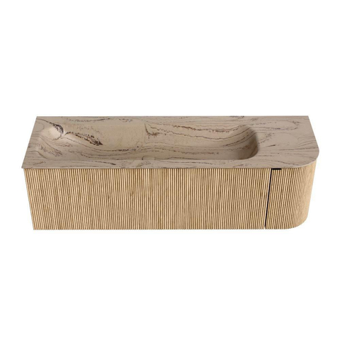 MONDIAZ KURVE-DLUX Meuble de salle de bains 145cm arrondi à droite couleur Chêne avec 1 tiroir et 1 porte. Lavabo BIG LARGE gauche 1 trou de robinet Arena. SW1431136