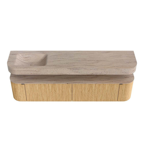MONDIAZ THOR-DLUX 200cm meuble de salle de bains arrondi gauche + droite couleur Oak avec 2 tiroirs et 2 portes. Vasque suspendue CLOUD Gauche sans trou de robinet couleur Saba. SW1467222