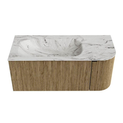 Mondiaz KURVE-DLUX Badkamermeubelset - 105x46x40cm - 1 lade - 1 deur - wastafel solid surface - links - 1 kraangat - Dusk SW1415463