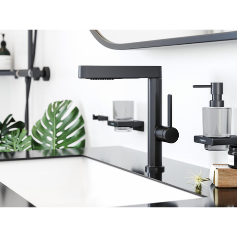 Hansgrohe Finoris Wastafelkraan - 230 - 2jet - met uittrekbare vuistdouche - met afvoerplug - mat zwart SW651140