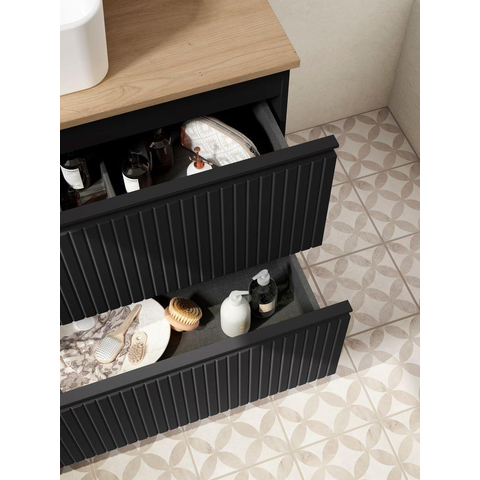 Saniclass Prime Blend Wastafelonderkast - 60x55x45.9cm - 2 lades - geintegreerde greep - MDF - mat zwart incl Wastafel Chaci met kraangat *SHOWMODEL* SHOW26813