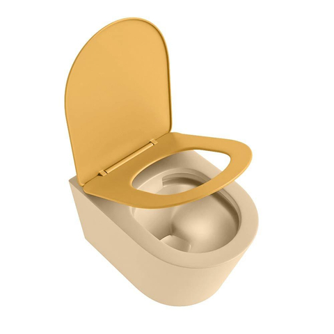Mondiaz LAVIE WC suspendu – sans bride – 36 x 53 cm – avec abattant softclose – Sand (beige), abattant Ocher (jaune) SW1208682