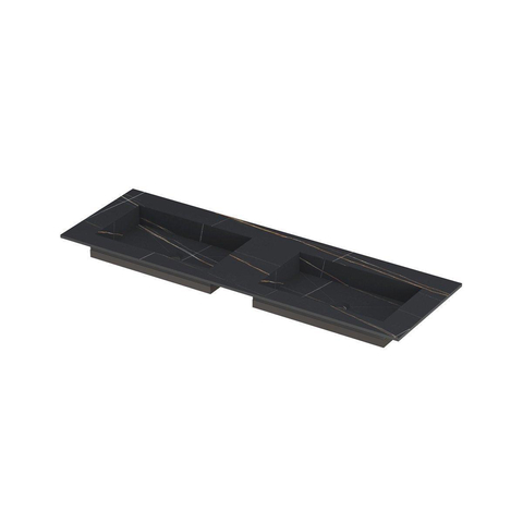 INK Post wastafel - 140x45x1cm - 2 wasbakken - 0 kraangaten - keramiek Lauren black mat SW693467