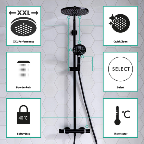 Hansgrohe Raindance Select S - select Regendoucheset - thermostaat - hoofddouche 24cm - mat zwart SW297615