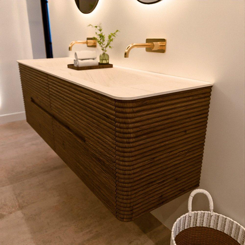 Mondiaz CIRO-DLUX Badkamermeubelset - 150x45x50cm - Solid surface wastafel Meli - 2 wasbak Dubbel - zonder kraangaten - 4 lades - Dusk SW1533171