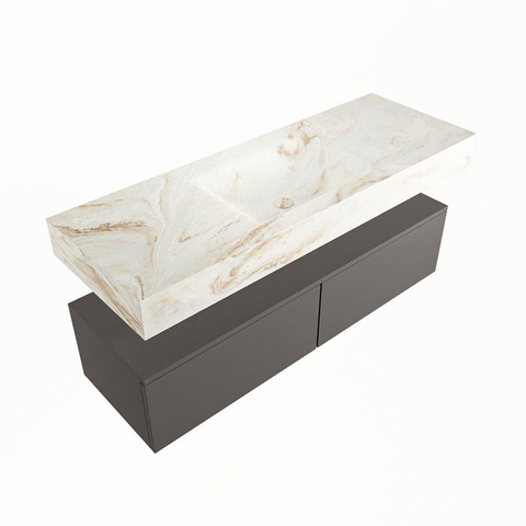 Mondiaz ALAN-DLUX Ensemble de meuble - 130cm - meuble Dark grey mat - 2 tiroirs - Lavabo Cloud Frappe suspendu - vasque Centre - 1 trou de robinet SW804901