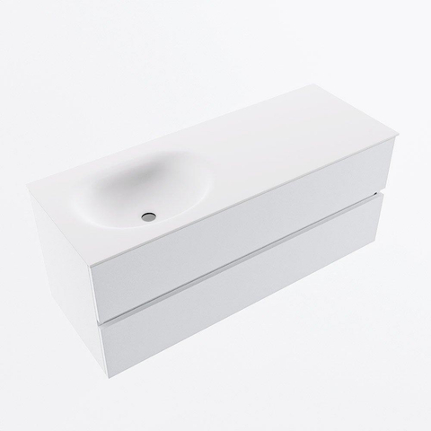 MONDIAZ VICA Meuble de salle de bains 120cm sous-meuble Talc 2 tiroirs. Lavabo MOON gauche sans trou de robinet, couleur Talc. SW1381922