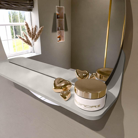 Mondiaz SPOT miroir – Ø 50 cm – avec tablette – Linen (blanc cassé) SW1235552