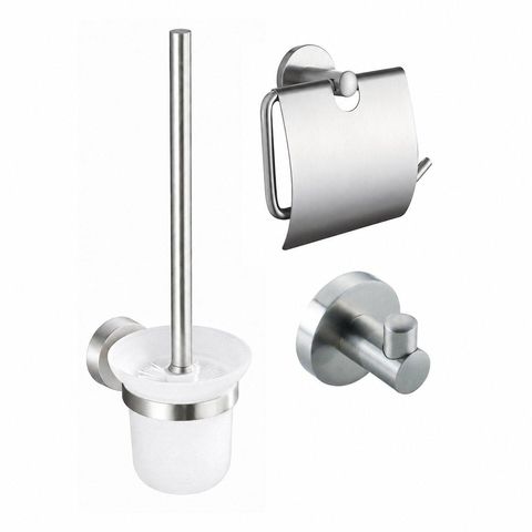 Fortifura Calvi Ensemble d'accessoires WC - porte-rouleau avec clapet - brosse WC - crochet porte-serviette - inox brossé PVD SW1390015