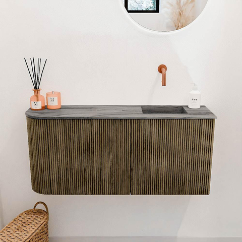 Mondiaz JOYA-DLUX 91.6cm meuble de salle de bains WC - arrondi gauche couleur Dusk - Vasque FAYE position Droite Sans trou de robinet couleur Sombra. SW1426168