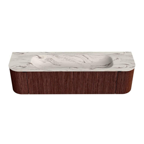 MONDIAZ KURVE-DLUX Meuble de salle de bains 170cm arrondi Gauche + Droite couleur Ruby avec 1 tiroir et 2 portes. Lavabo BIG LARGE Central 1 trou de robinet Nata. SW1432560