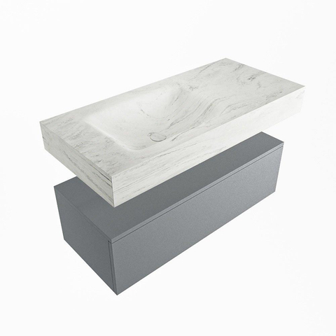 Mondiaz ALAN-DLUX Ensemble de meuble - 100cm - meuble Plata mat - 1 tiroir - Lavabo Cloud Opalo suspendu - vasque Gauche - 0 trous de robinet SW807062