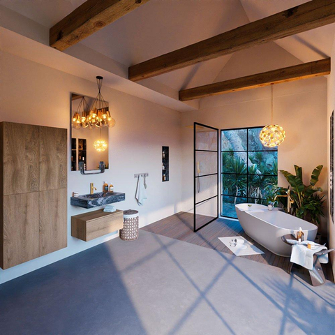 Mondiaz ALAN-DLUX Ensemble de meuble - 70cm - meuble Washed Oak mat - 1 tiroir - Lavabo Cloud Lava suspendu - vasque Centre - 1 trou de robinet SW808990