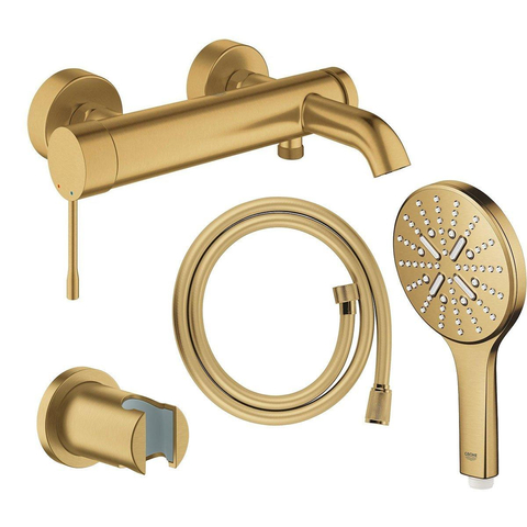 Grohe Essence New Bad-/Douchekraan - 3 standen - met handdoucheset - met doucheslang - brushed cool sunrise (goud) SW769609