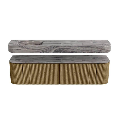 MONDIAZ THOR-DLUX 180cm meuble de salle de bains arrondi gauche + droite couleur Dusk avec 2 tiroirs et 2 portes. Vasque suspendue CLOUD Gauche 1 trou de robinet couleur Sombra. SW1466347