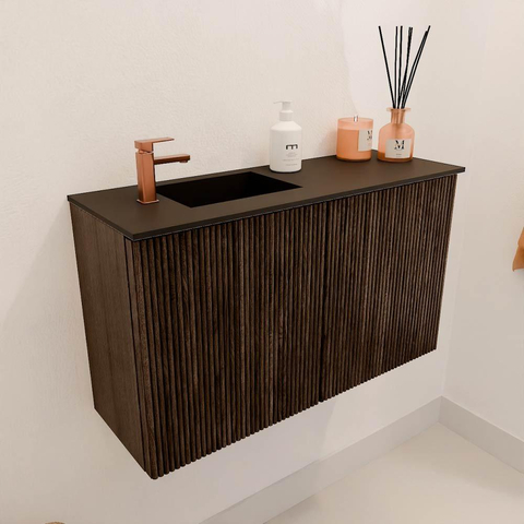 Mondiaz JOYA 70cm meuble de salle de bains - couleur Walnut - Vasque FAYE position Gauche 1 trou de robinet couleur Urban. SW1421363