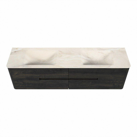 Mondiaz CIRO-DLUX Badkamermeubelset - 180x45x50cm - Solid surface wastafel Ostra - 2 wasbak Dubbel - zonder kraangaten - 4 lades - Shadow SW1532307