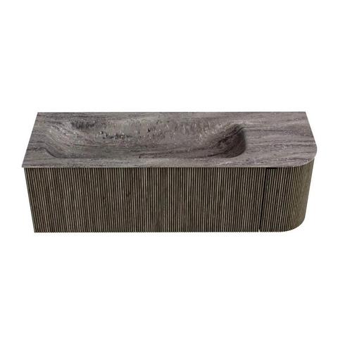 MONDIAZ KURVE-DLUX Meuble de salle de bains 135cm arrondi à droite couleur Shadow avec 1 tiroir et 1 porte. Lavabo BIG MEDIUM gauche sans trou de robinet Oza. SW1432893