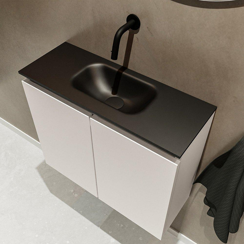 MONDIAZ TURE Toiletmeubel 60x23x50cm met 0 kraangaten 2 deuren linen mat Wastafel Eden midden Solid Surface Zwart SW475443